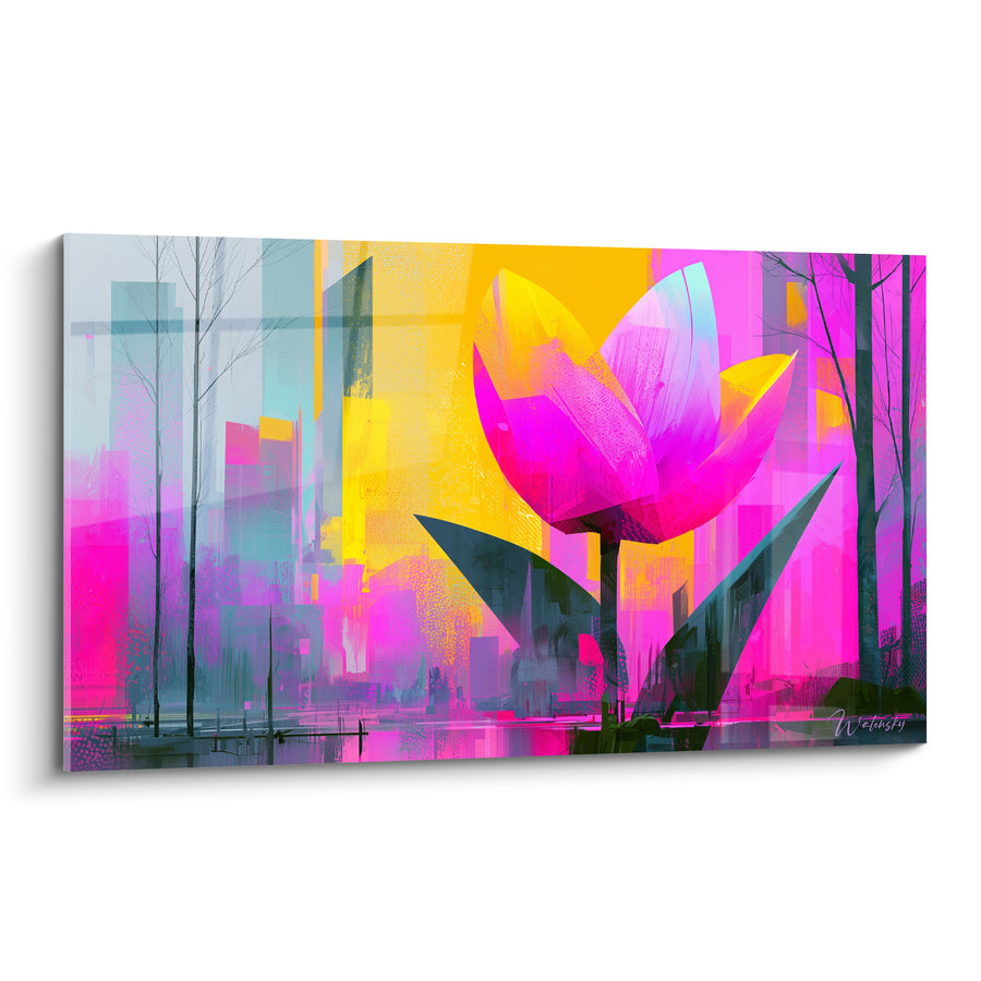 Tableau Tulipe géante fuchsia et jaune urbaine - Éveil urbain - Edition Tulipe