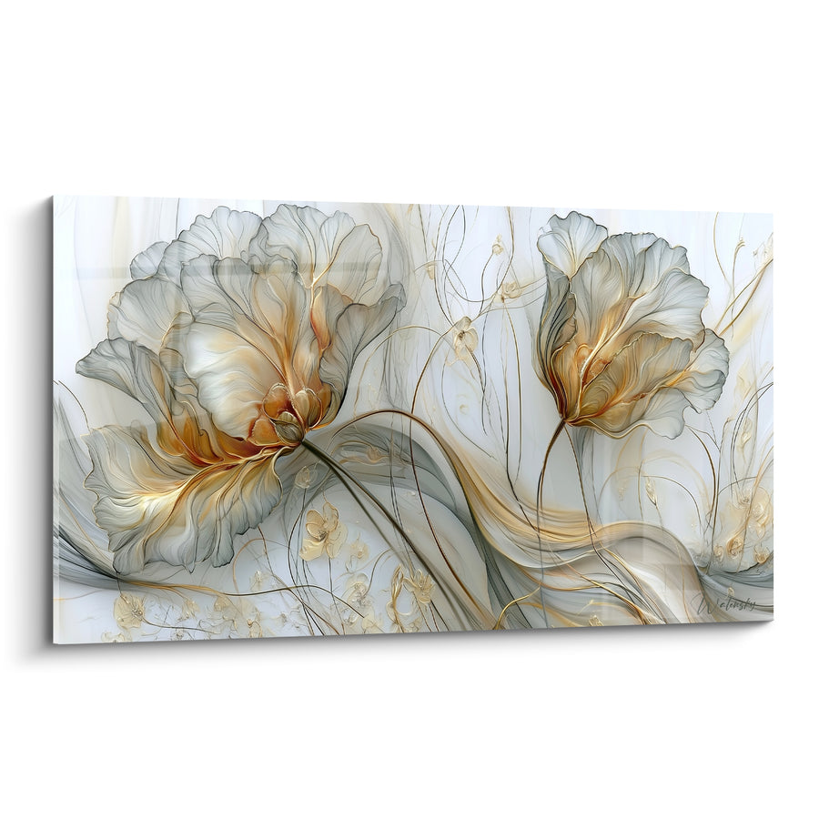 Tableau Tulipes grises et dorées aux volutes filantes - Souffle doré - Edition Tulipe