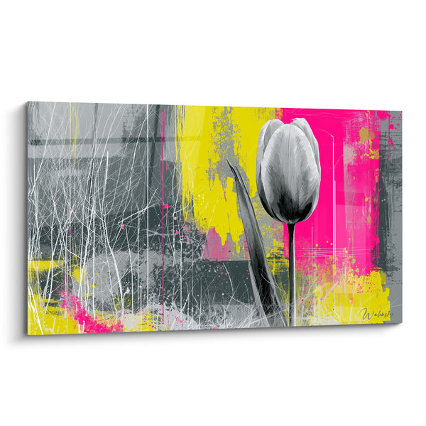 Tableau Tulipe grise aux éclats rose et jaune - Éclaircie silencieuse - Edition Tulipe