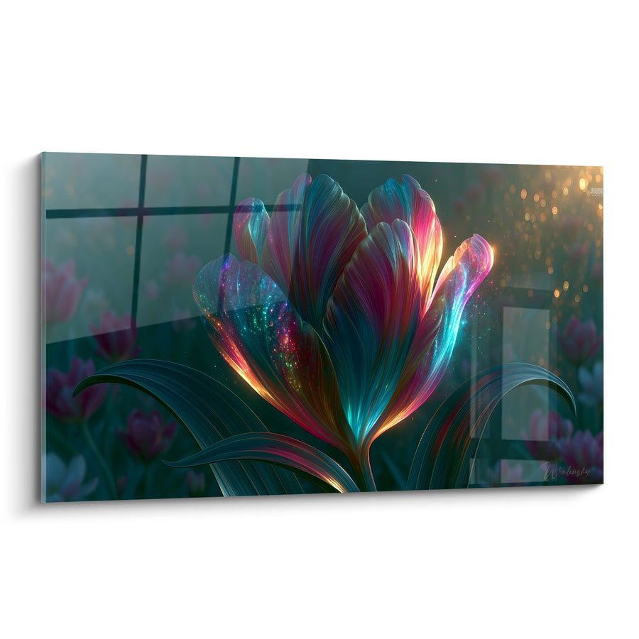 Tableau Tulipe irisée aux pétales rose et turquoise - Éveil féerique - Edition Tulipe