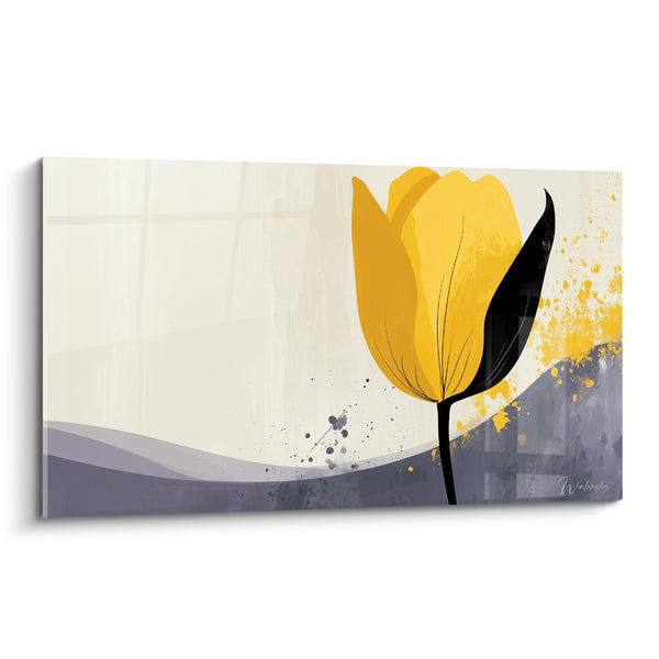Tableau Tulipe jaune et grise aux éclaboussures de peinture - Vague grise ondulante - Edition Tulipe