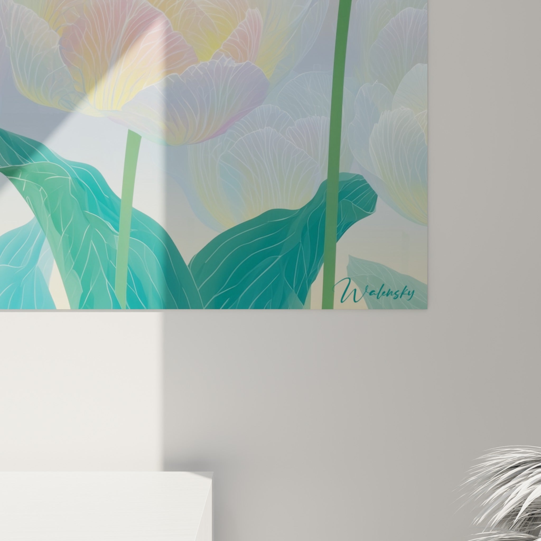 Détail des nervures fines et de la texture nacrée des pétales de tulipe rose et bleu pastel