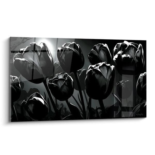 Tableau Tulipes noires et blanches à contre-jour - Éveil silencieux - Edition Tulipe