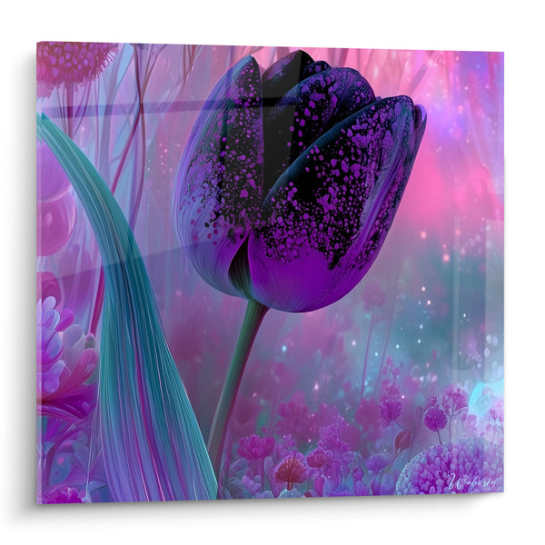 Tableau Tulipe noire mouchetée violet et rose - Jardin féerique - Edition Tulipe