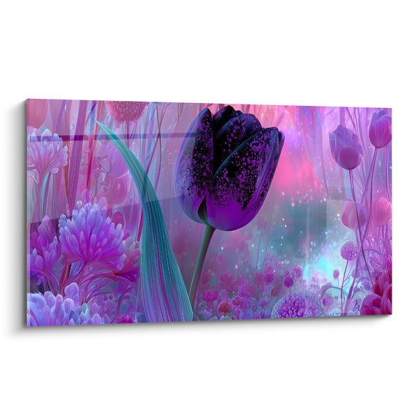 Tableau Tulipe noire mouchetée violet et turquoise - Jardin enchanté - Edition Tulipe