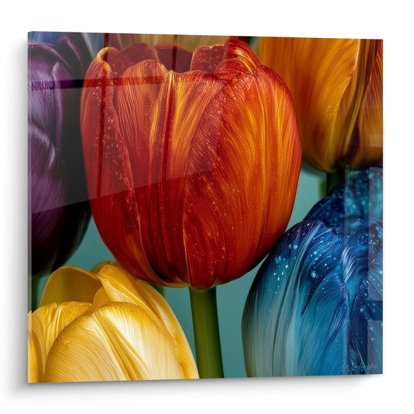 Tableau Tulipes orange et bleu profond - Éclosion printanière - Edition Tulipe