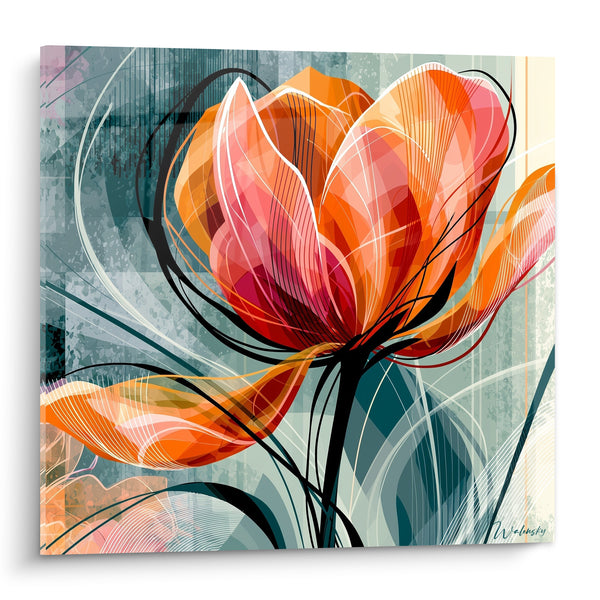 Tableau Tulipe orange aux traits filigranés - Éclosion graphique - Edition Tulipe