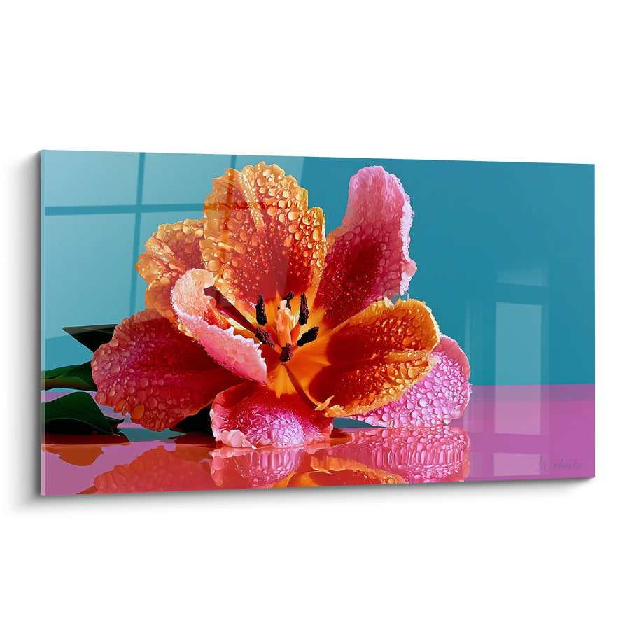 Tableau Tulipe orange et rose gouttes de rosée - Fraîcheur matinale - Edition Tulipe