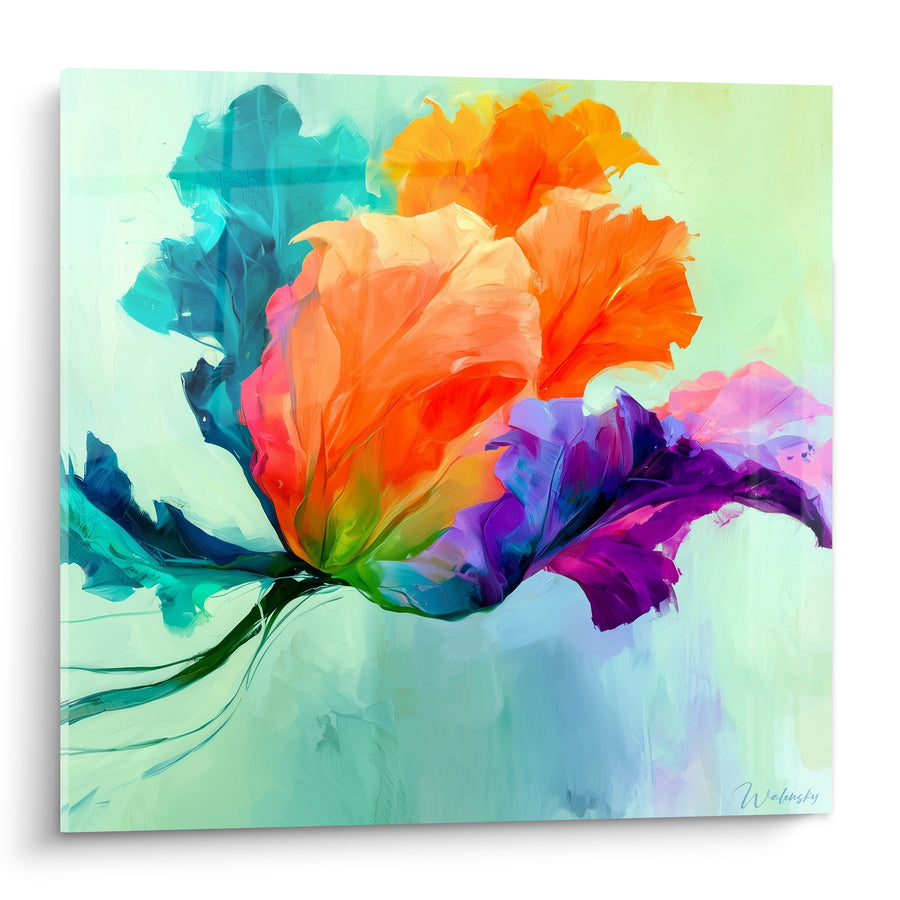 Tableau Tulipe orange et violette aux pétales éclatés - Éveil floral - Edition Tulipe