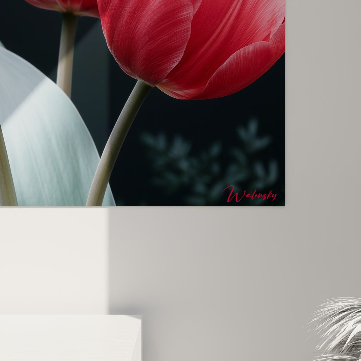 Pétales roses et blancs aux veines fines se touchent, révélant le grain soyeux de l'impression