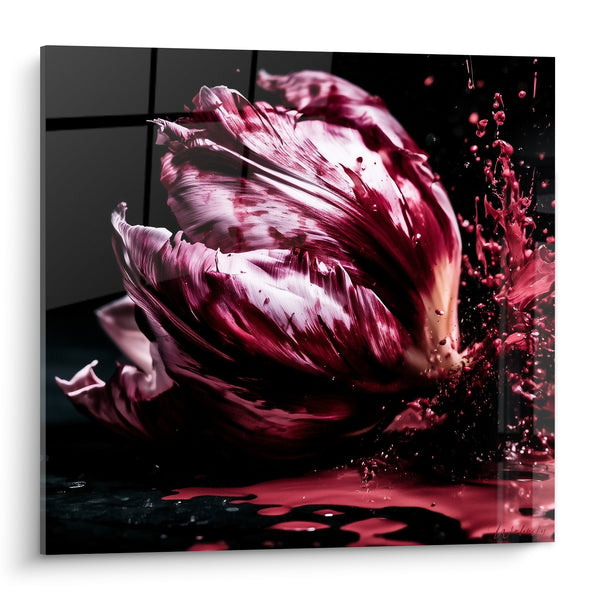 Tableau Tulipe pourpre et noire éclaboussée d'eau - Éclaboussure nocturne - Edition Tulipe