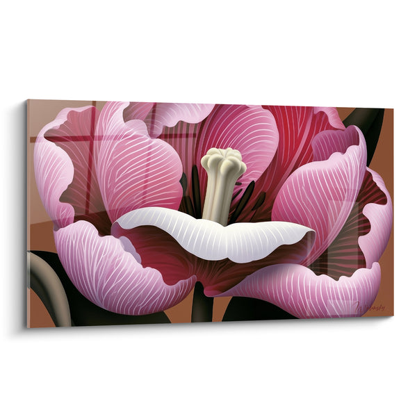 Tableau Tulipe rose et bordeaux aux pétales veinés - Éclosion sensuelle - Edition Tulipe