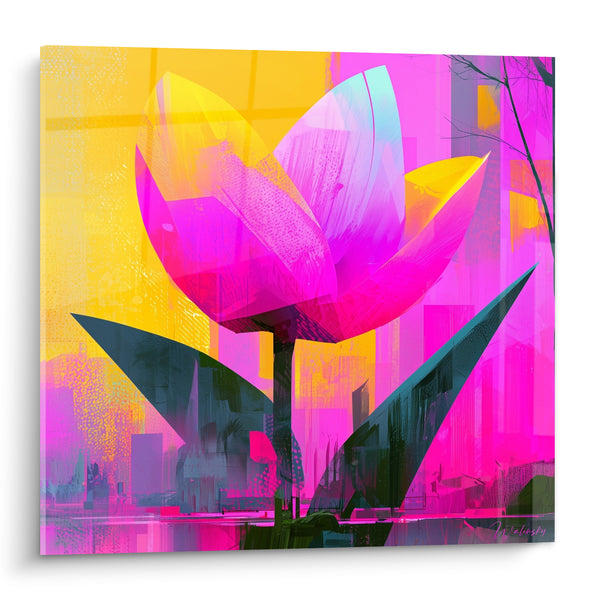 Tableau Tulipe rose et jaune aux collages urbains - Éclosion urbaine - Edition Tulipe