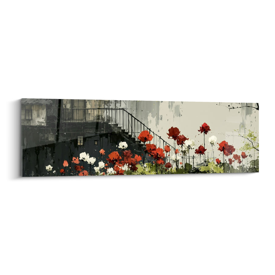 Tableau Tulipes rouges et blanches escalier urbain - Résistance florale - Edition Tulipe