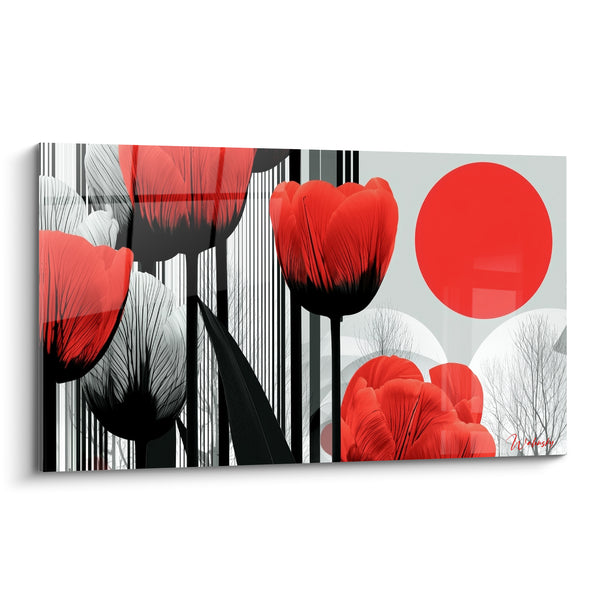 Tableau Tulipes rouges et grises au disque graphique - Lever graphique - Edition Tulipe