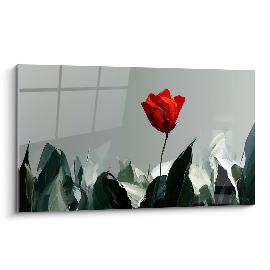 Tableau Tulipe rouge sur fond gris perle - Éclat solitaire - Edition Tulipe