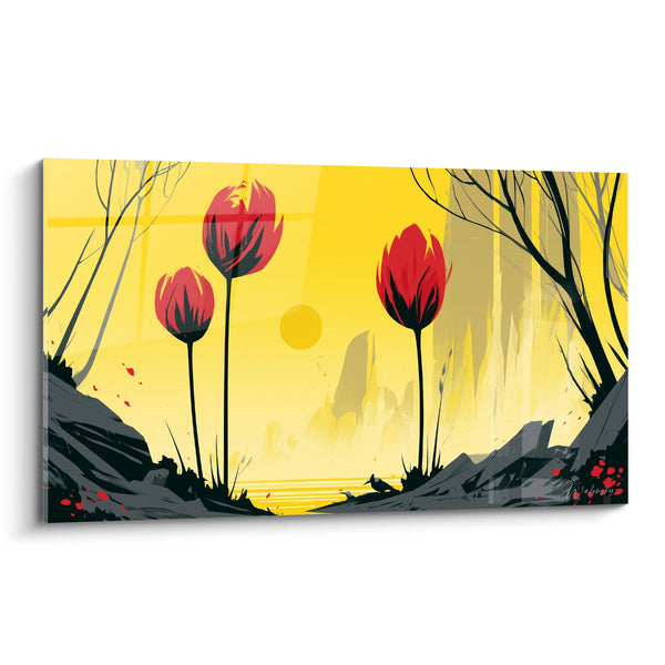 Tableau Tulipes rouges et jaunes au soleil couchant - Veille solaire - Edition Tulipe
