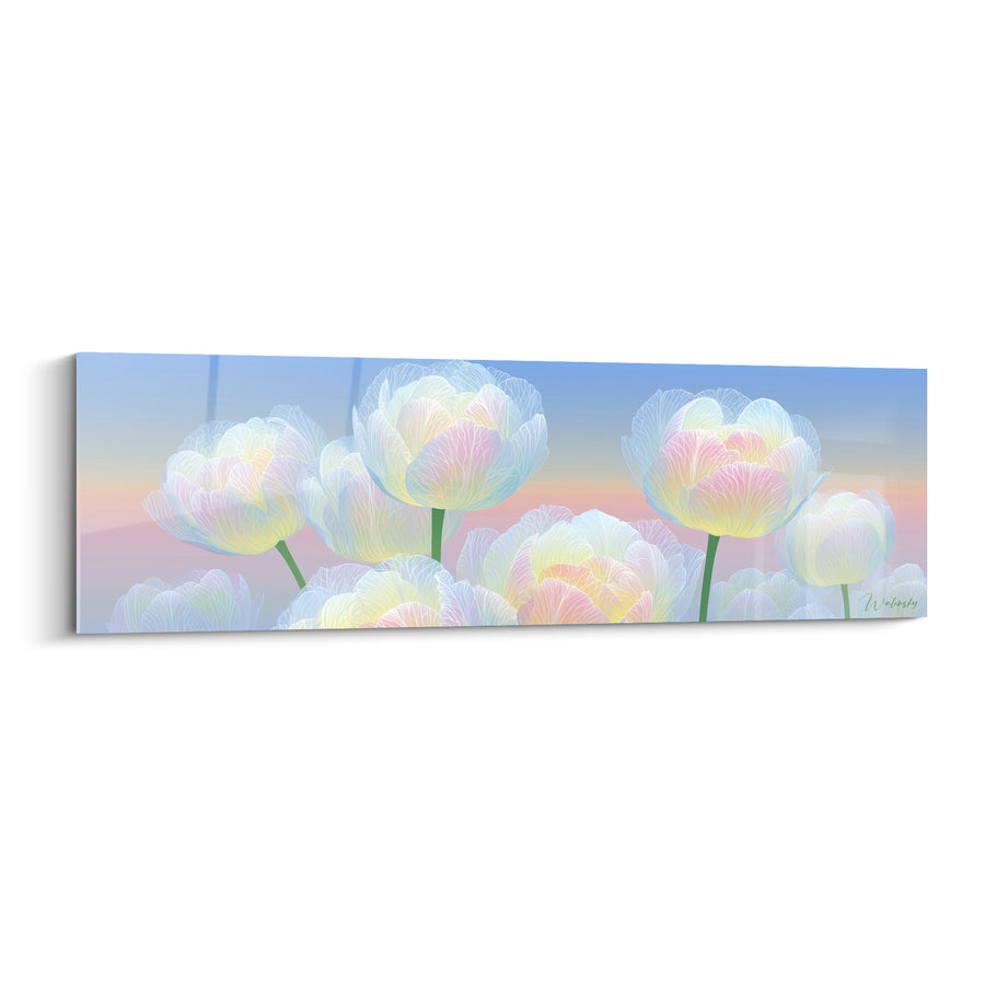 Tableau Tulipes translucides bleu et rose pastel - Aube irisée - Edition Tulipe