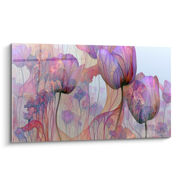 Tableau Tulipes translucides mauves et corail - Floraison radiographique - Edition Tulipe