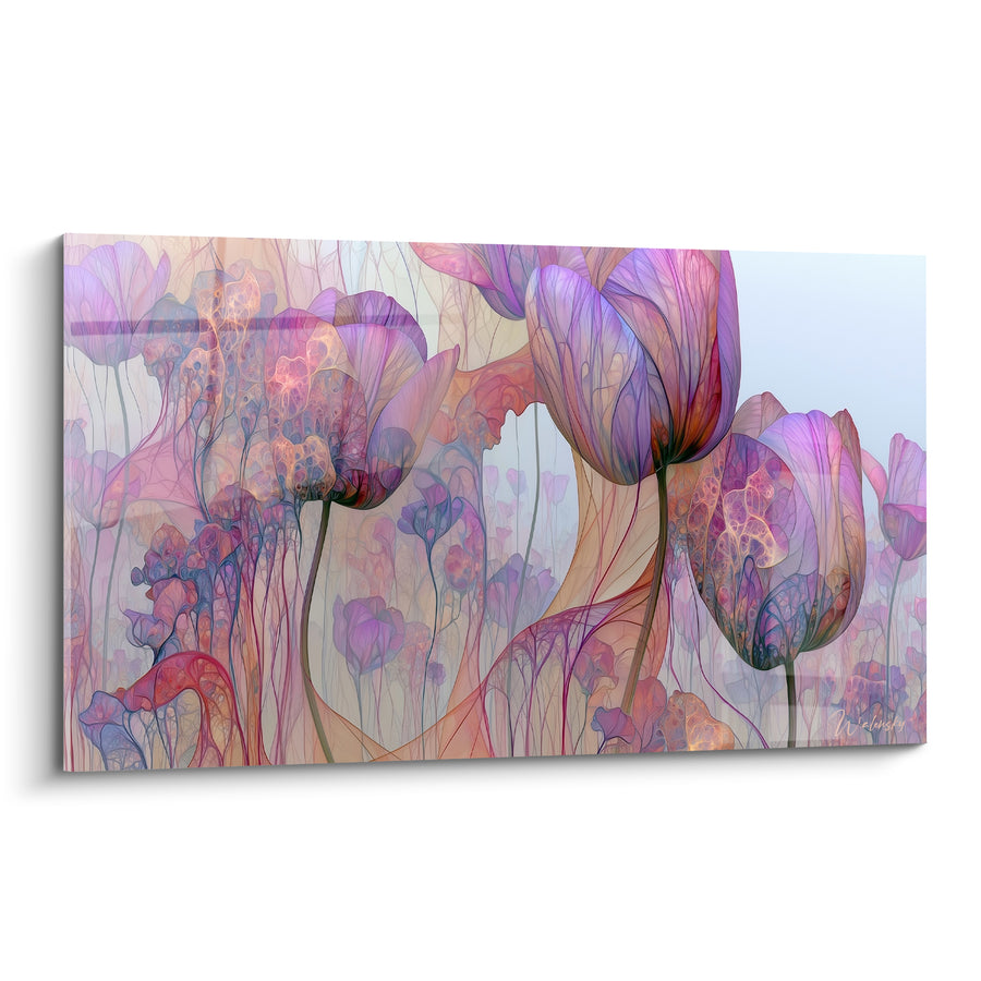 Tableau Tulipes translucides mauves et corail - Floraison radiographique - Edition Tulipe