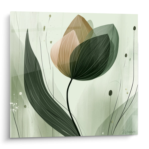 Tableau Tulipe vert sauge et beige nervurée - Sérénité botanique - Edition Tulipe