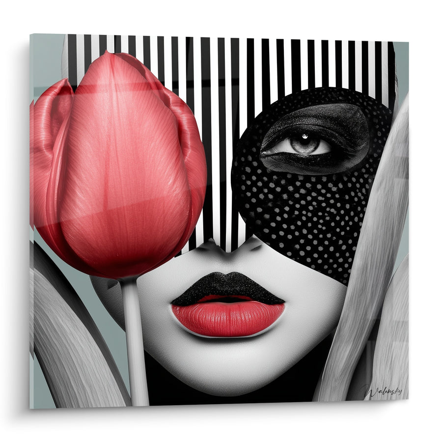 Tableau Visage masqué à tulipe corail - Double identité - Edition Tulipe