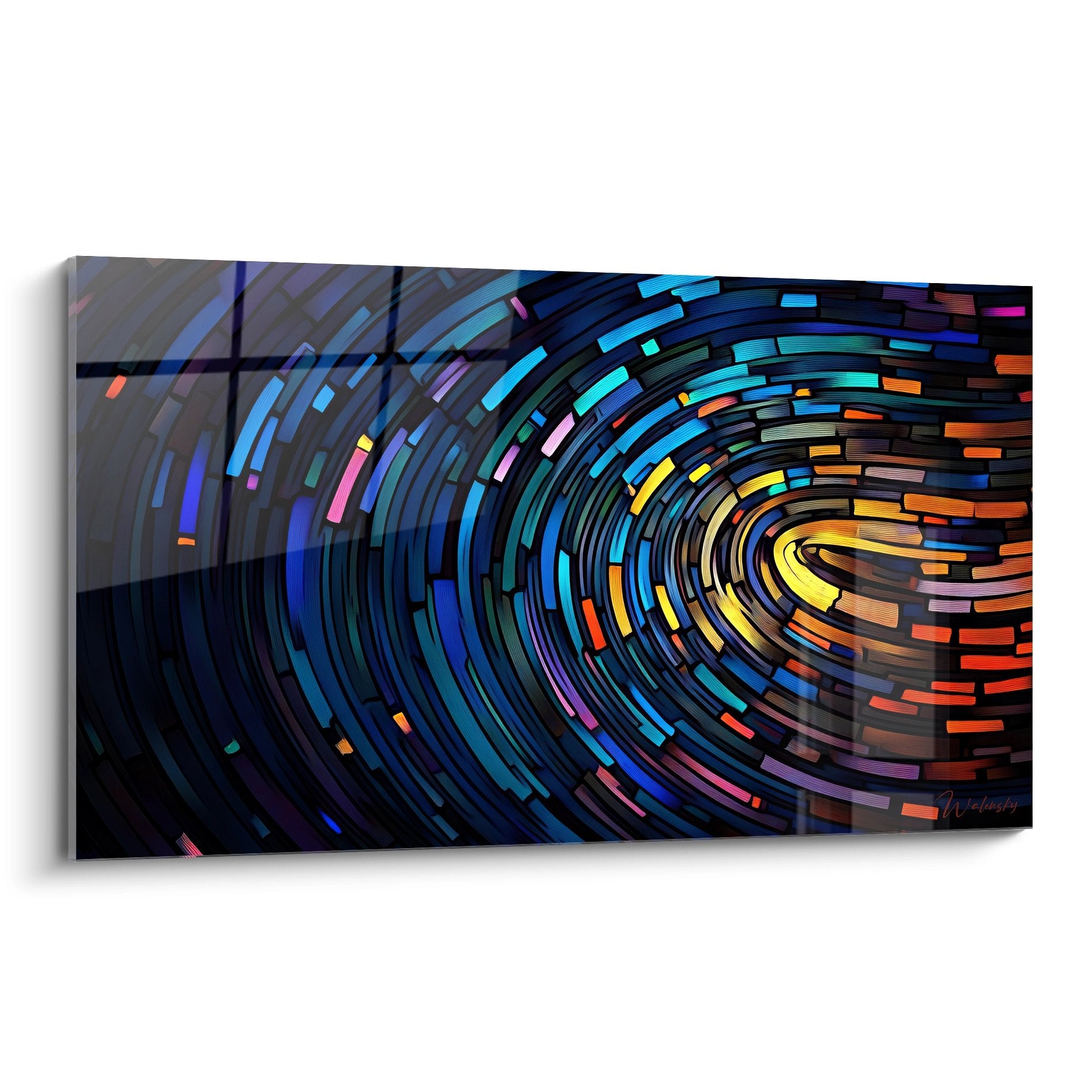 Tableau mural tunnel coloré digital avec spirales abstraites multicolores et effet vortex lumineux