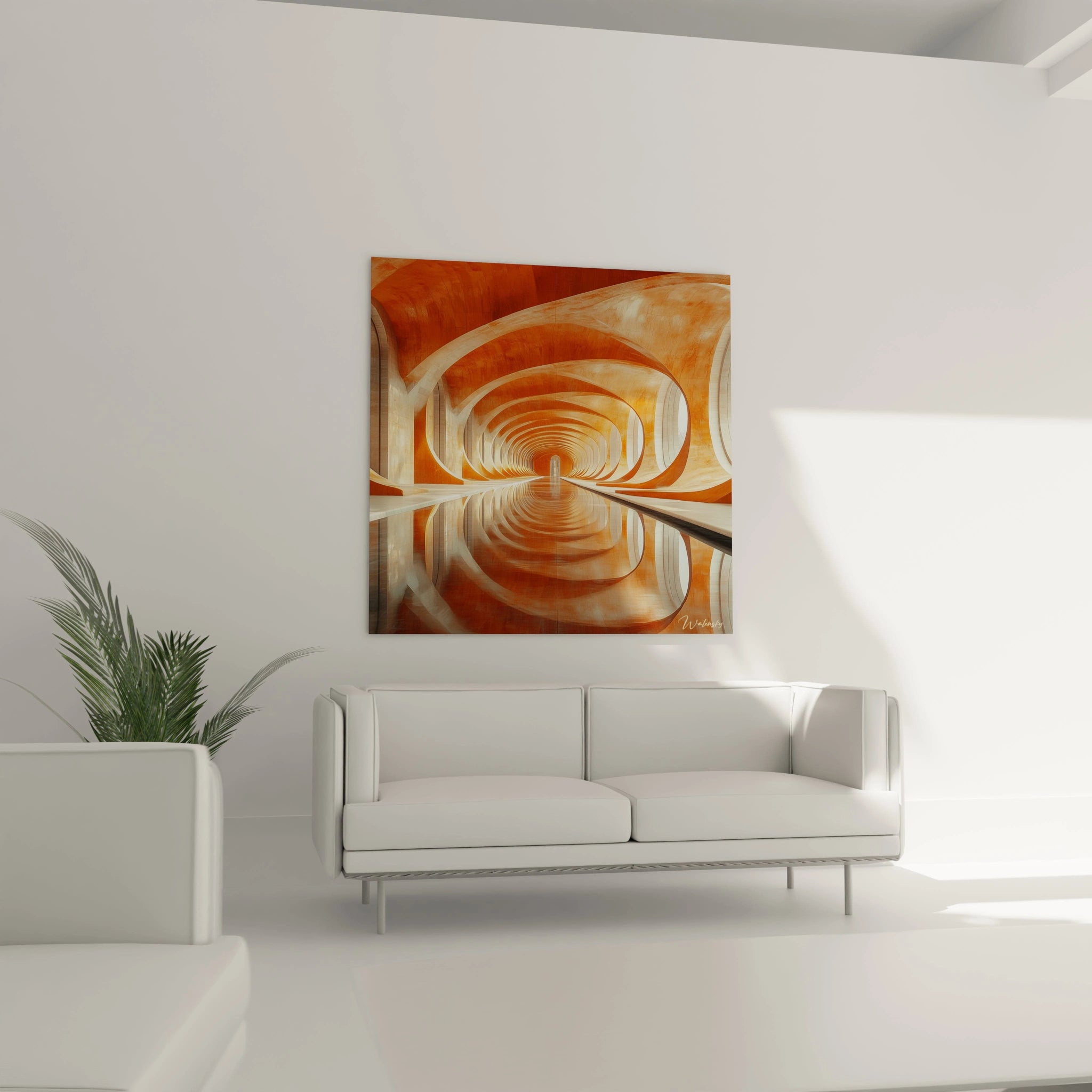 Tableau moderne abstrait de Walensky dans des tons orange, parfait pour décorer votre salon