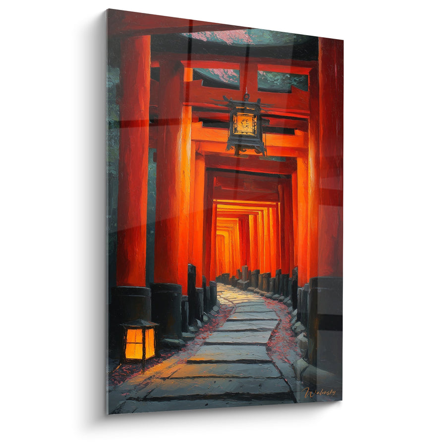 Tableau tunnel vermillon et lanterne japonaise - Passage vers la lumière - Edition torii