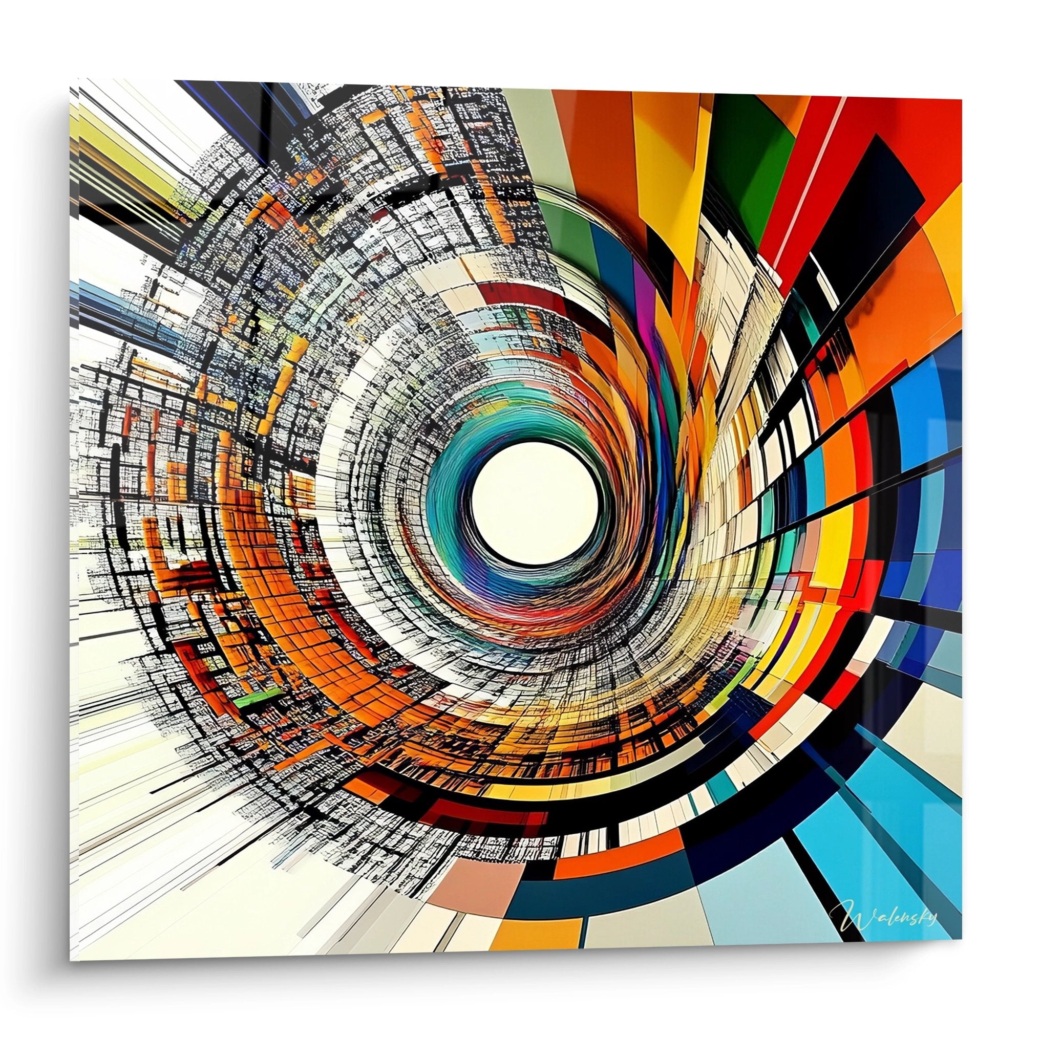 Tableau mural tunnel urbain coloré avec spirale abstraite et perspective infinie moderne