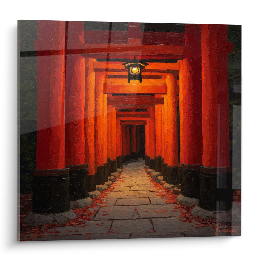 Tableau tunnel vermillon illuminé lanterne traditionnelle - Passage mystique - Edition torii