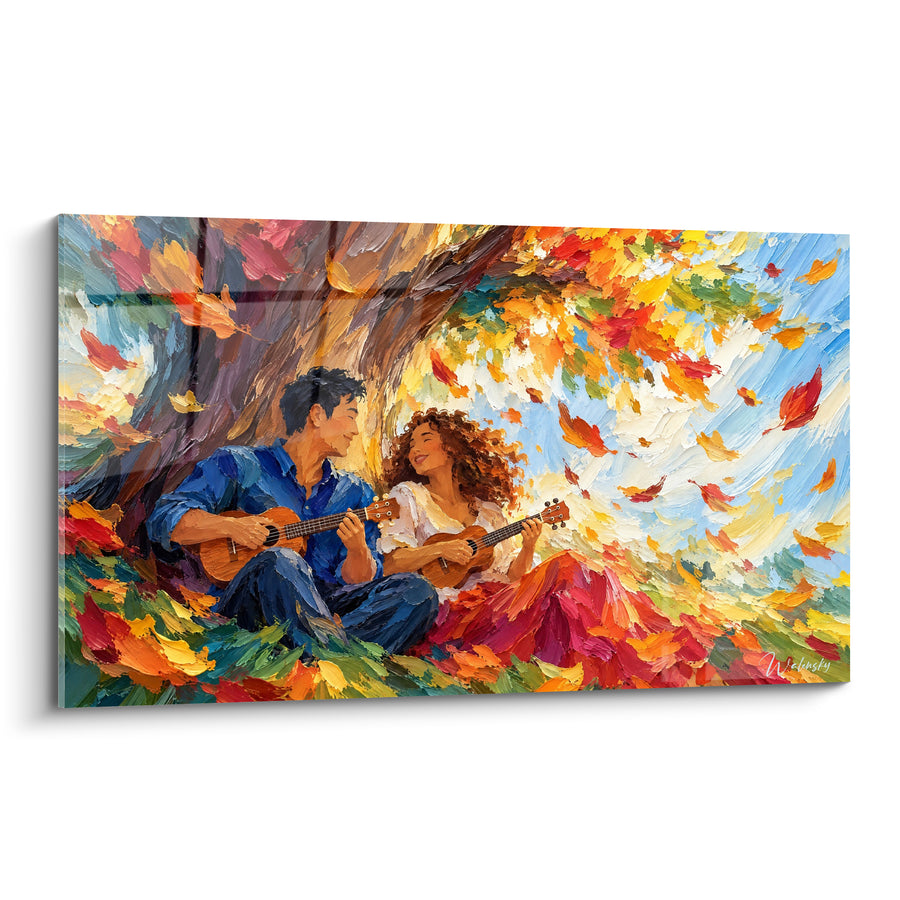 Tableau Couple sous un arbre automnal doré - Duo d'automne - Edition Ukulélé