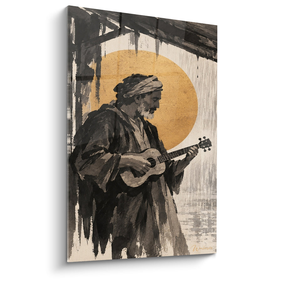Tableau Vieillard noir et doré sous un disque solaire - Turban et barbe blanche - Edition Ukulélé