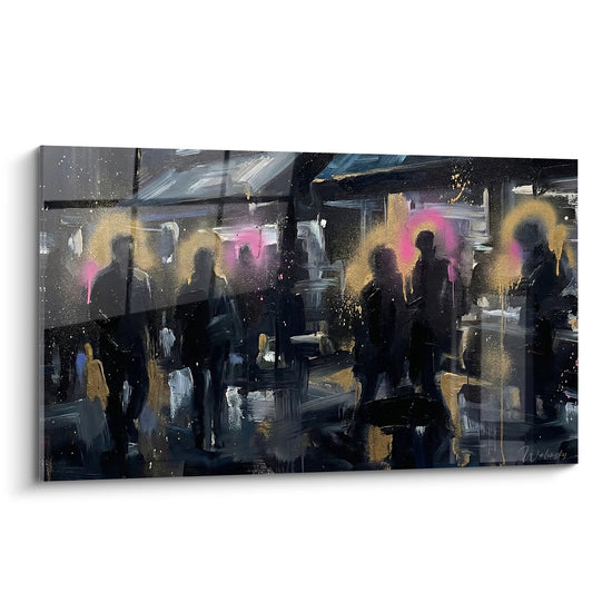 Cuadro Siluetas Urbanas con Halos Coloridos - Metrópolis Nocturna - Edición Brooklyn