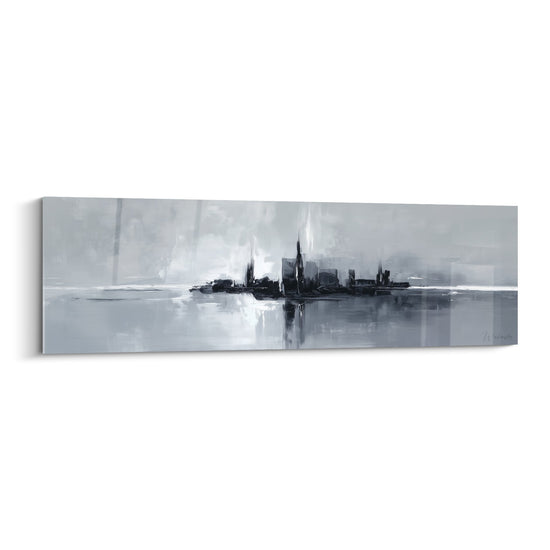 panoramic urban landscape painting reflections grey white feng shui west metal modern wall decoration