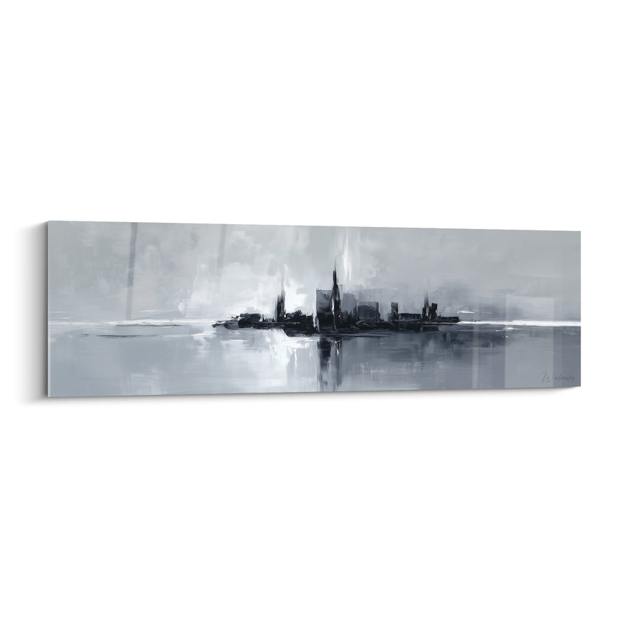 Tableau Paysage Urbain Reflets Gris et Blanc - Sérénité Métallique - Edition Feng shui Ouest Métal