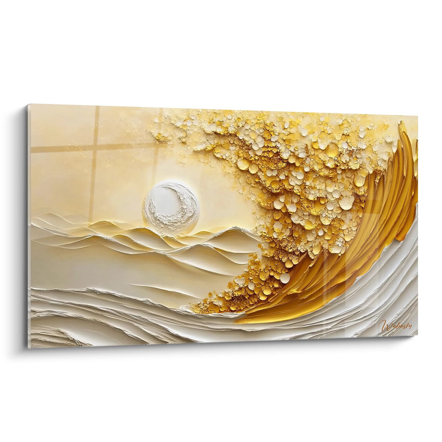 Tableau vague dorée - Sphère cristalline - édition paysage abstrait