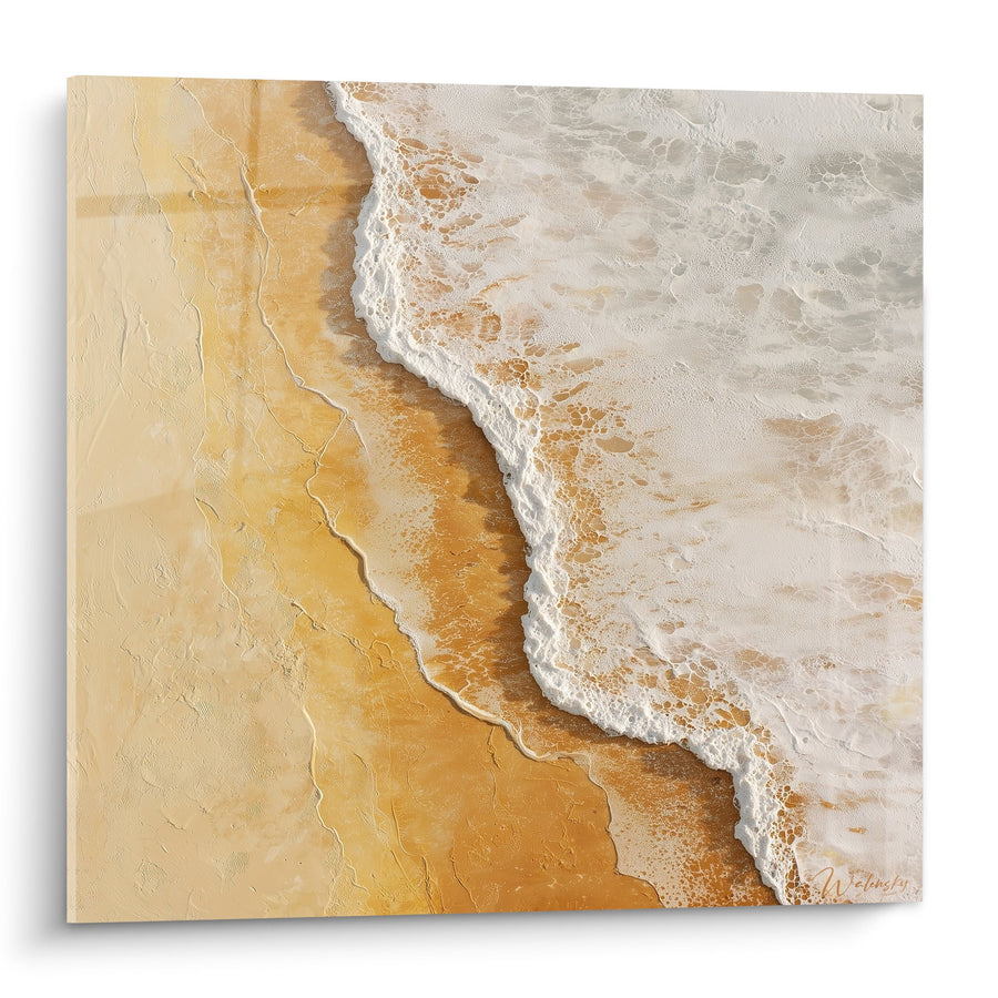 Tableau Vague Dorée sur Plage Cristalline - Sérénité Océanique - Edition Feng shui Centre Terre