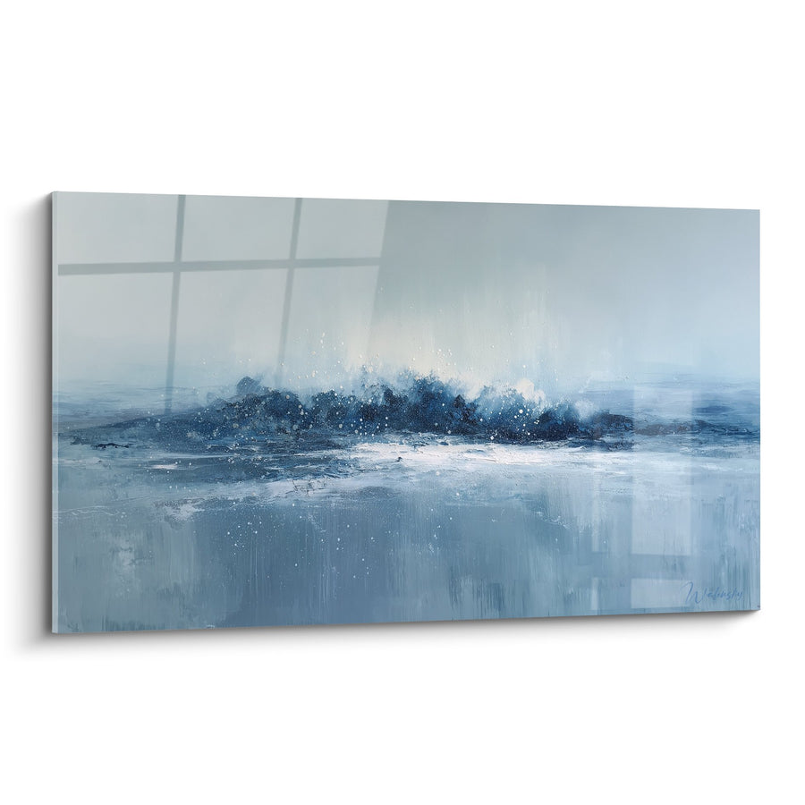Tableau Vague Océanique Bleu Azur en Mouvement - Déferlante Abstraite - Edition Feng shui Ouest Métal
