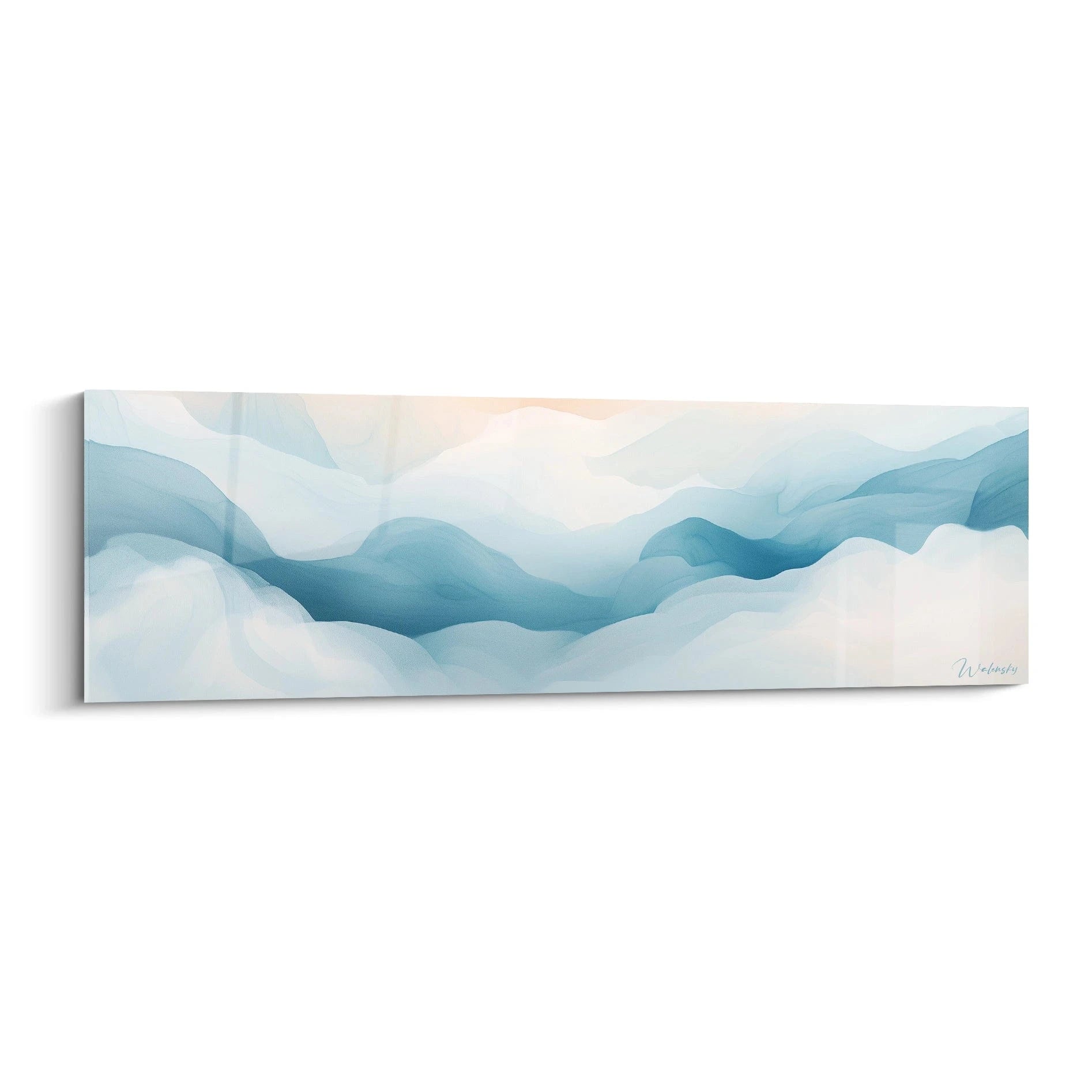 Tableau minimaliste abstrait Walensky avec des nuances de bleu et de blanc pour une décoration moderne