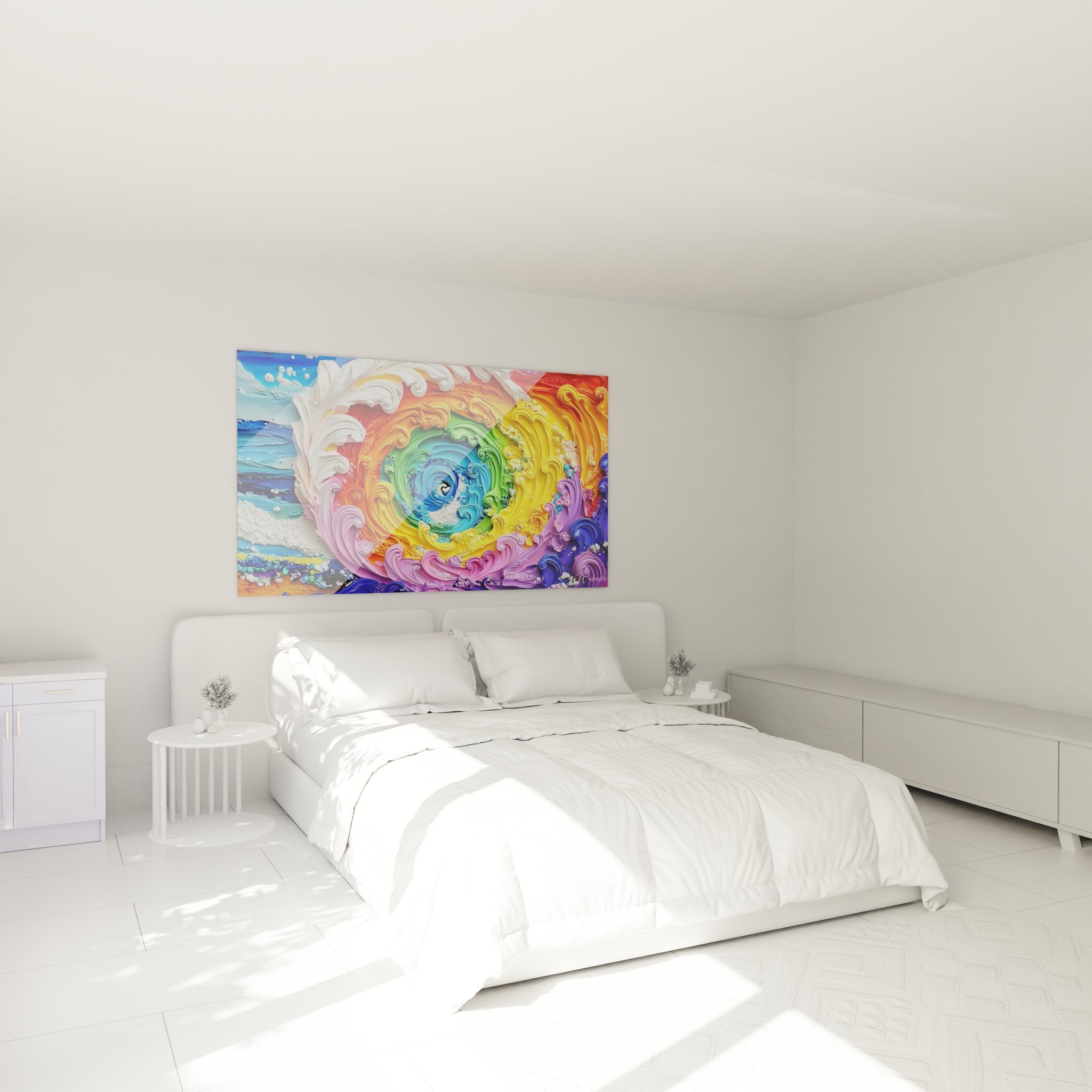 Tableau vague spirale multicolore dans chambre décoration murale moderne abstrait