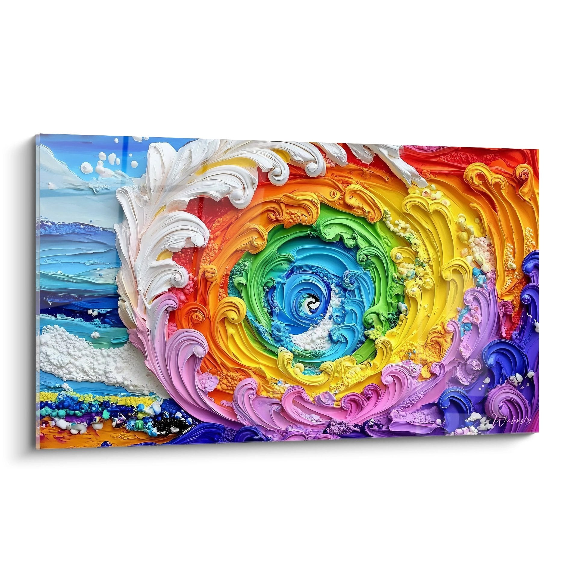 Tableau mural vague spirale colorée abstraite arc-en-ciel art moderne décoratif