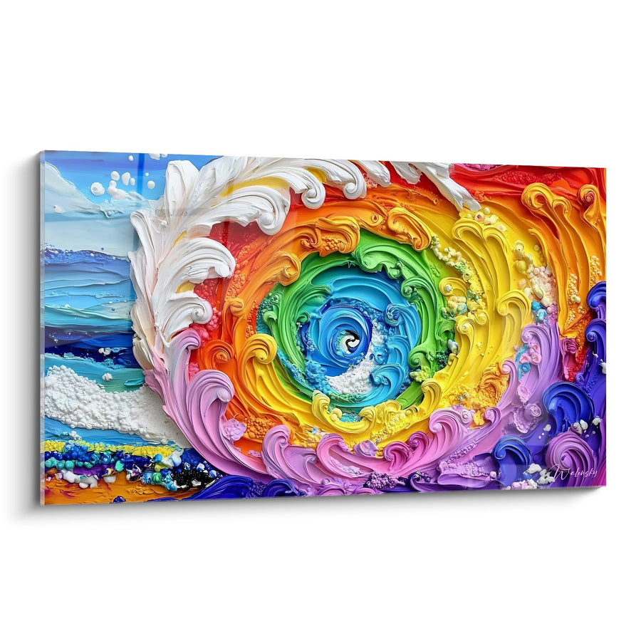 Tableau vague colorée spiralée - Explosion Arc-en-ciel - édition spirale abstrait