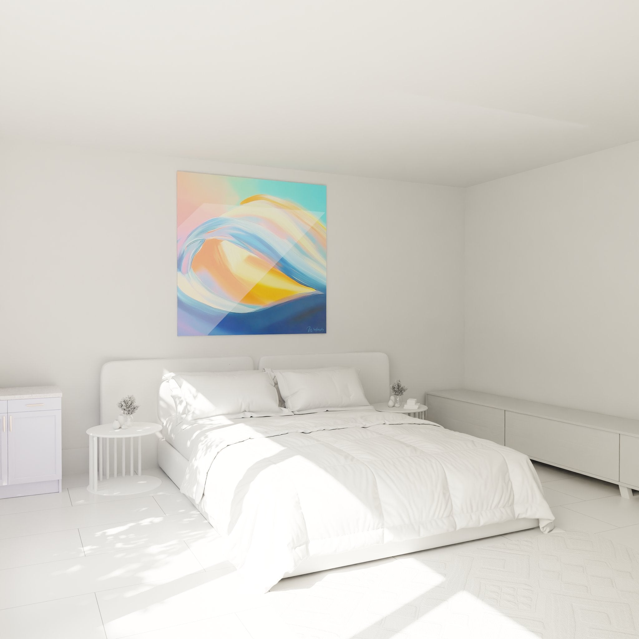 Tableau vagues abstraites dans chambre moderne décoration murale contemporaine peinture colorée