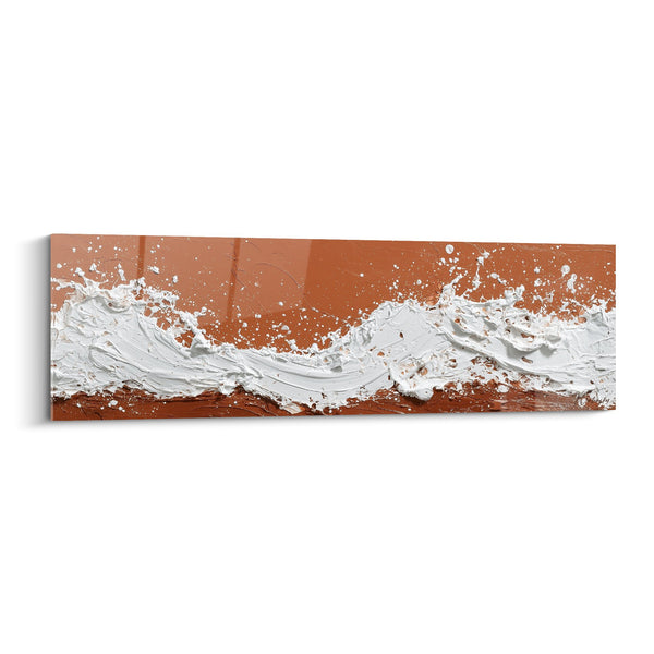 Schilderij Witte Golven op Oker Achtergrond - Aardse Beweging - Feng Shui Centrum Aarde Editie