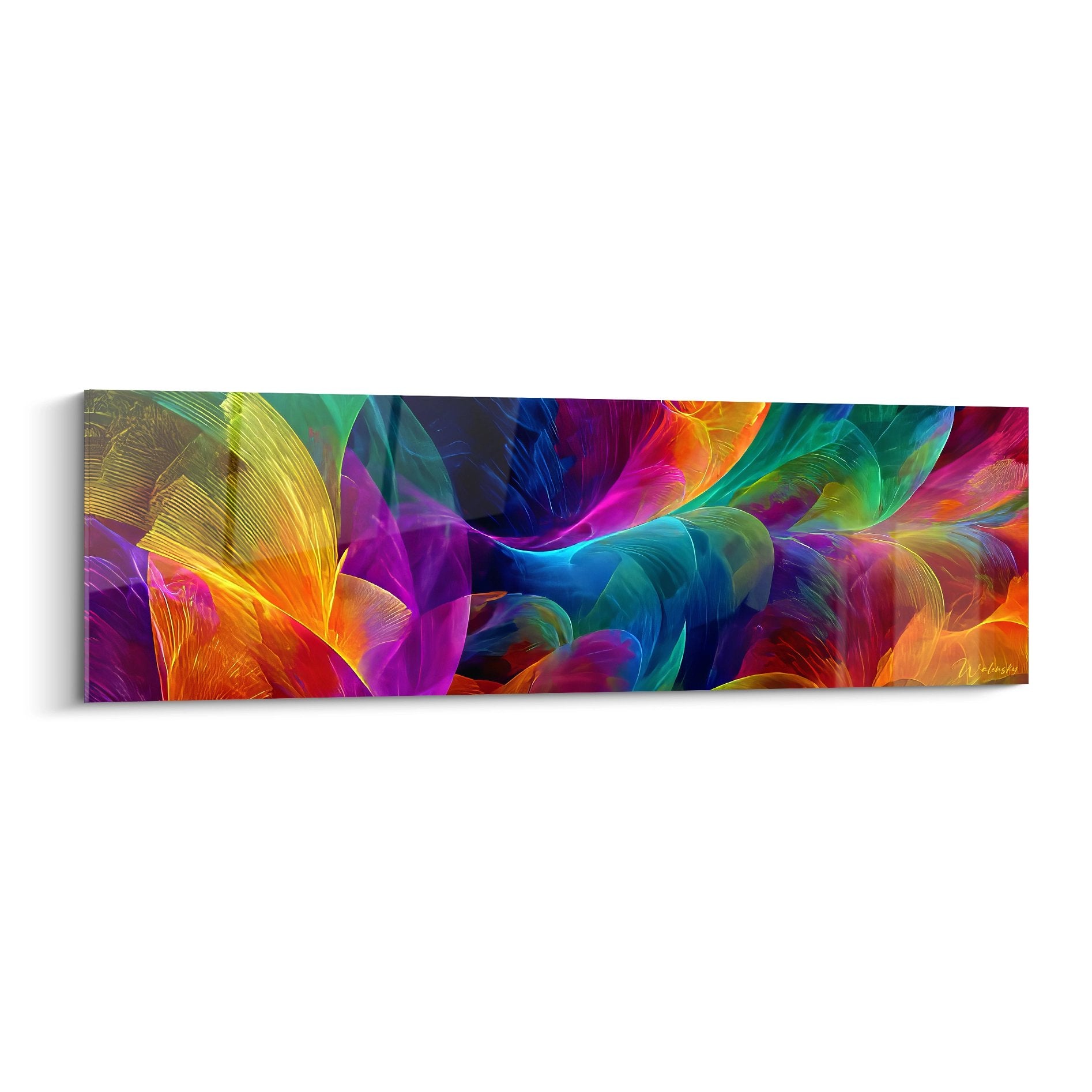 Tableau mural vagues colorées abstraites aux teintes vibrantes, art géométrique moderne pour décoration