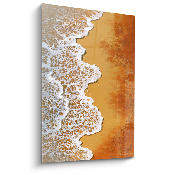 Schilderij gouden golven en witte schuim op oranje zand - Gouden Kust - Feng shui Centre Terre Editie