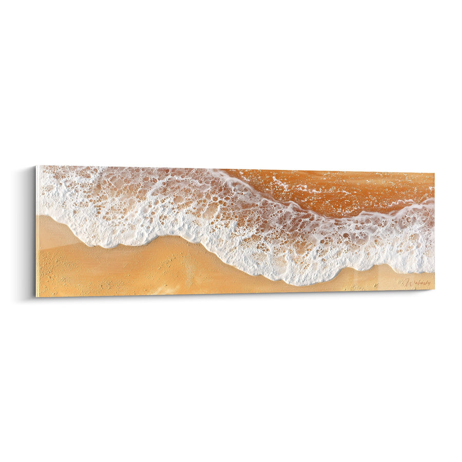 Tableau vagues dorées écume blanche sur sable ocre - Rivage d'Or - Edition Feng shui Centre Terre