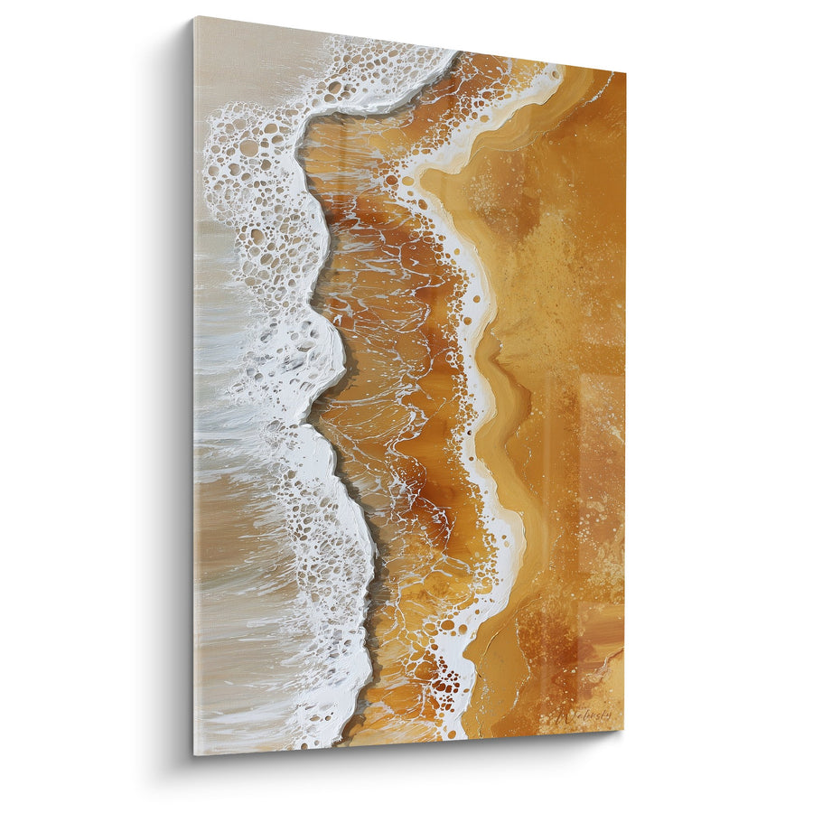 Tableau vagues dorées et écume blanche sur sable - Rivage doré - Edition Feng shui Centre Terre