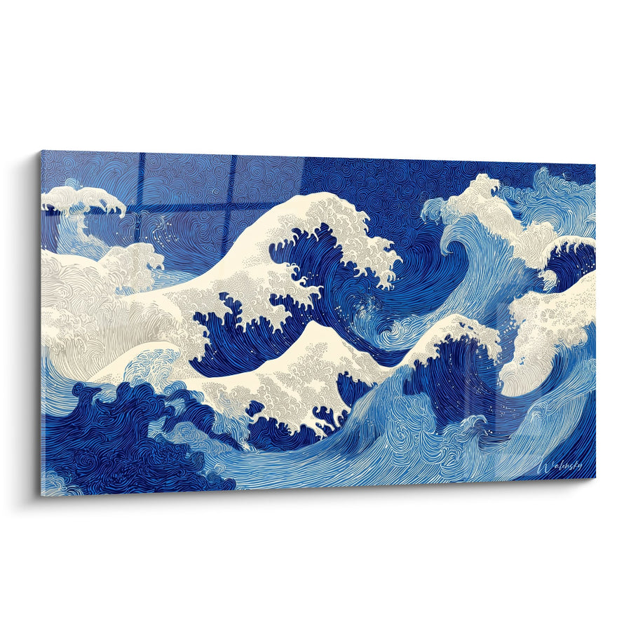 Tableau Vagues Japonaises Bleues et Blanches - Tempête Marine - Edition Feng shui Nord Eau